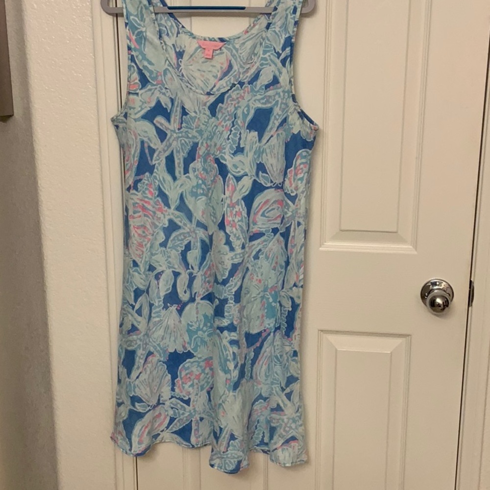 Sleeveless Blue Floral Linen Patterson Dress